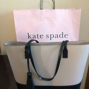 Kate Spade pink and black leather bucket bag